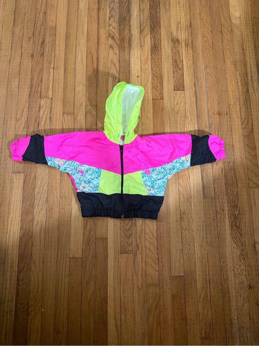 Vintage 12M Petite Club Neon Colorblock Windbreaker Jacket - Pink, Lime, Black